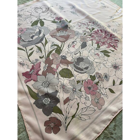 Vintage Christian Dior Silk Scarf Floral Print 27” Pink Gray Green Botanical - Picture 3 of 6